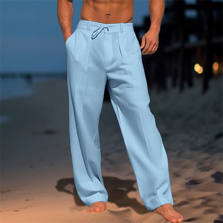Casual Wide-Leg Straight Pants With Pockets Fashion Drawstring Men DealSniper.net Light Blue L