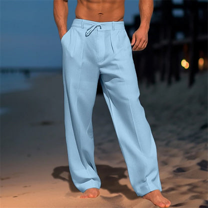 Casual Wide-Leg Straight Pants With Pockets Fashion Drawstring Men DealSniper.net Light Blue L