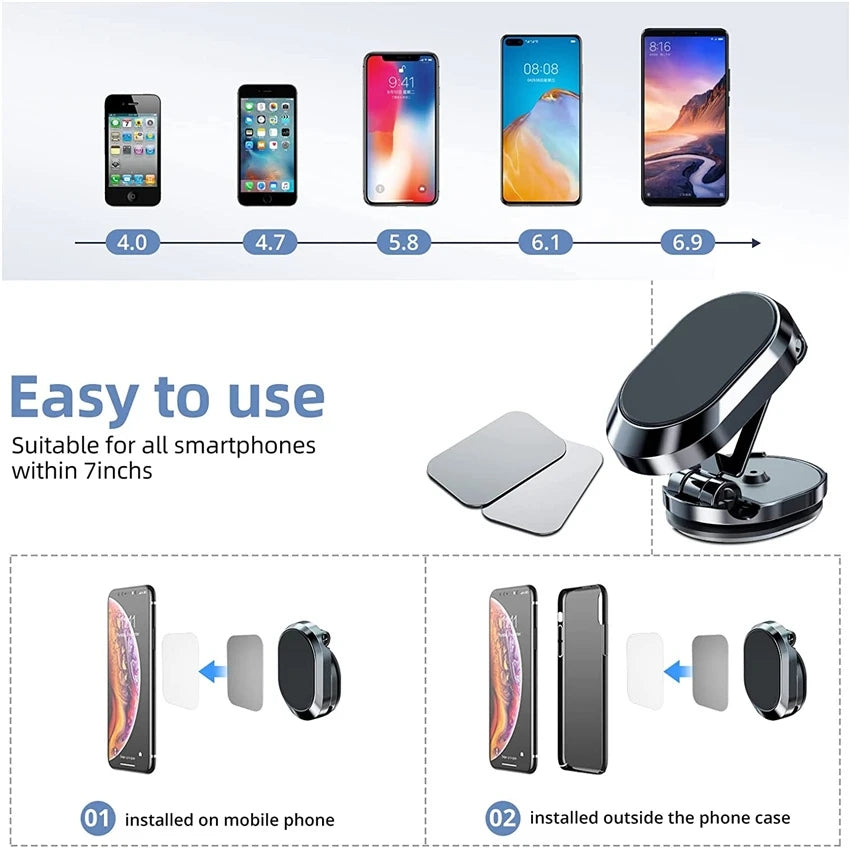 Rotate Metal Magnetic Car Phone Holder Foldable Universal Vehicle Gym From House