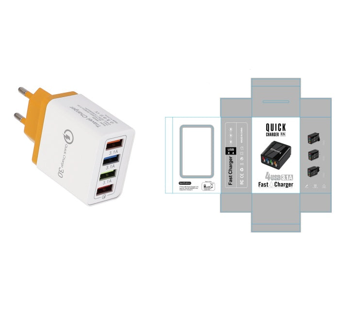 USB Charger Quick Charge 3.0 4 Phone Adapter Electronics DealSniper.net EU Orange and box Q1pc