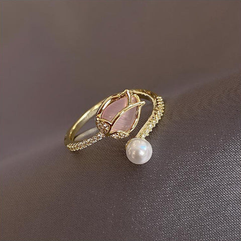 Tulip Bud Pearl Ring For Women, Fashion Niche Design Jewelry Gym From House Style 1 1