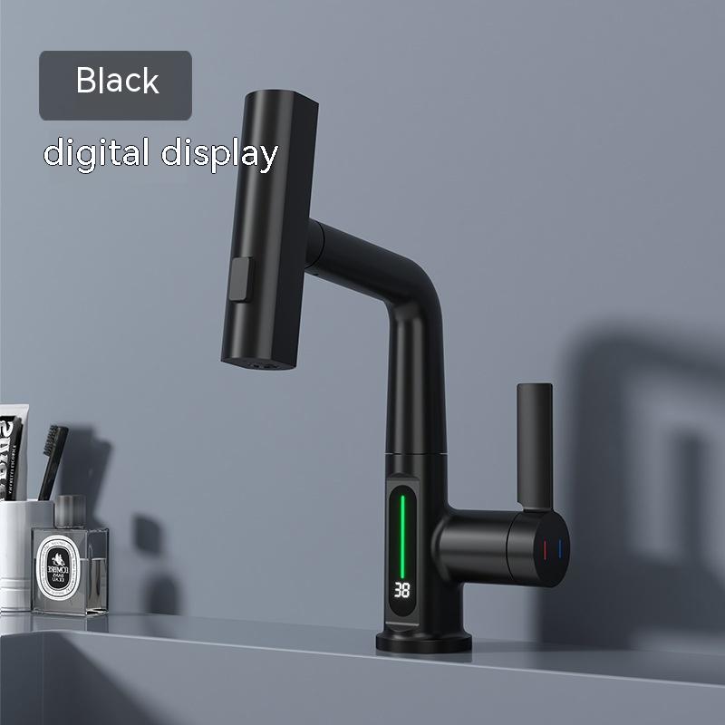Intelligent Digital Display Faucet Pull-out Basin Faucet House DealSniper.net Black Digital Display