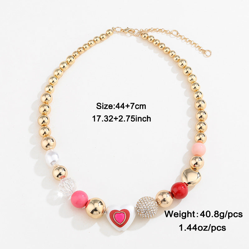 Fashion Original Design Heart Peach Pearl Combination Bracelet Suit Jewelry dealsniper-net DNXN04709color