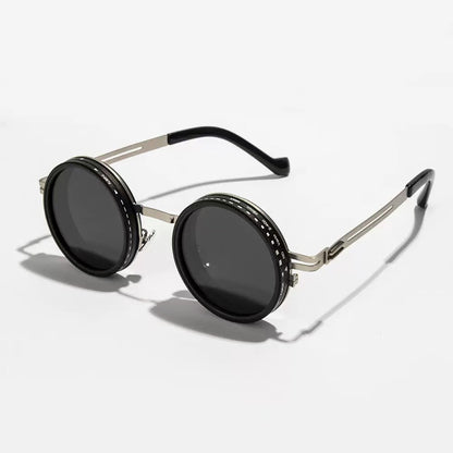 Hollow-out Temple Nd9 Adjustable Light-Reducing Sunglasses Men DealSniper.net Silver Black woven zipper box