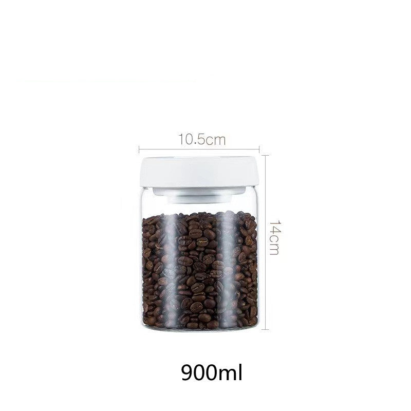 Vacuum Sealed Jug Set Black Coffee Beans Glass Airtight Canister Kitchen dealsniper-net White 900ml