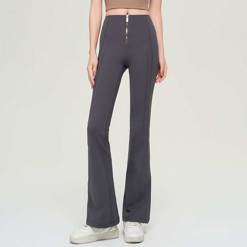 High Waist Zipper Bell-bottom Trousers For Women Slimming Women Gym From House Grey L