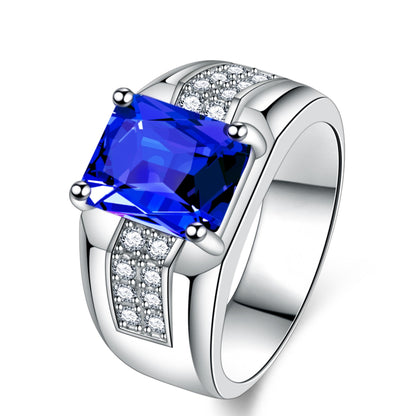 New Blue Sapphire Blue Zircon Ring Fashion Trendy Men's Business Jewelry Gym From House