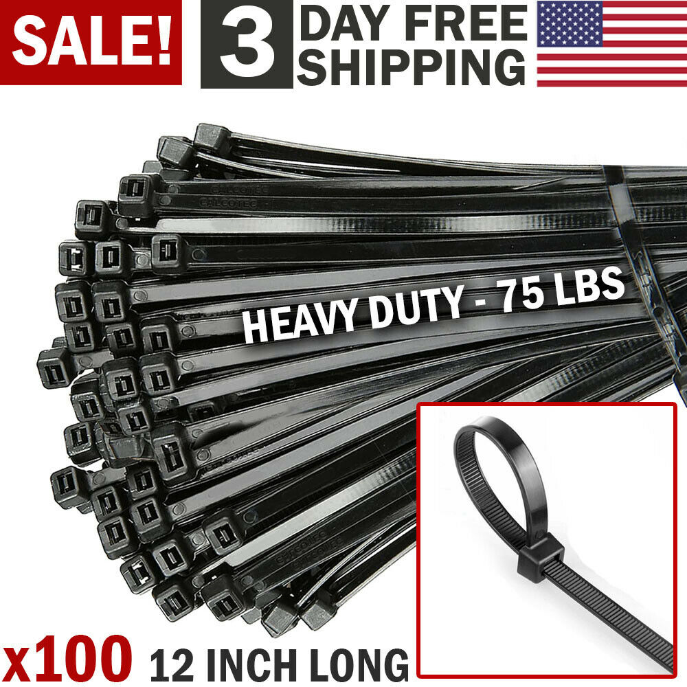 100 Cable Zip Ties 12 Inch Long Cable Ties Super Strong Nylon Cord Wrap Black Vehicle dealsniper-net