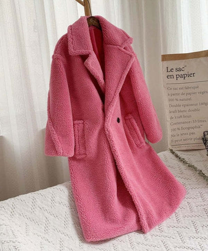 Lapel Lamb Fleece Coat With Pockets Faux Fur Coat