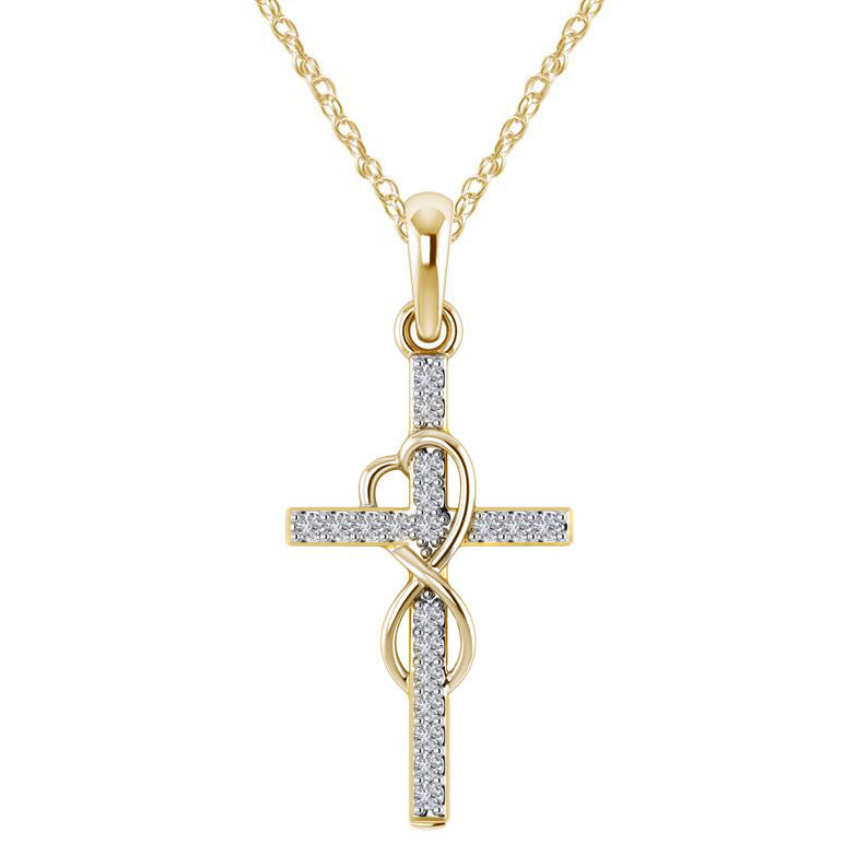 Alloy Pendant With Diamond And Eight-character Cross Necklace Jewelry dealsniper-net Gold 1PC