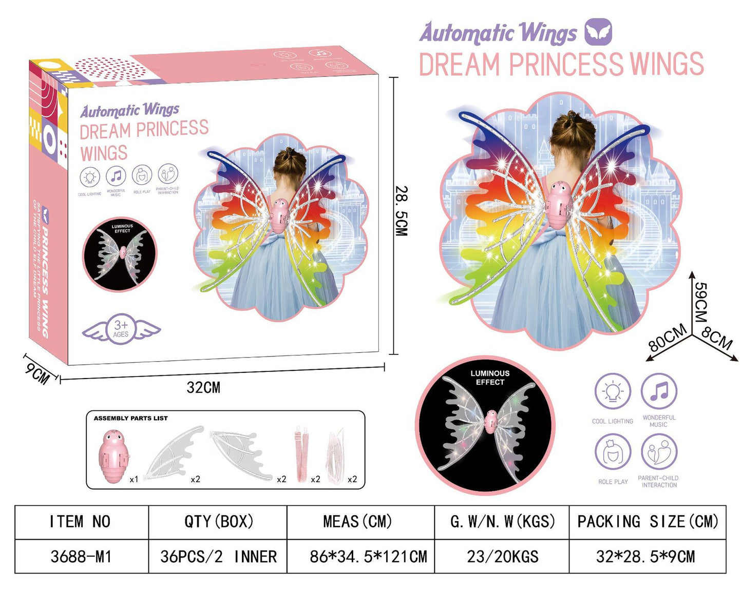 Girls Electrical Butterfly Wings With Lights Glowing Shiny Dress Kids dealsniper-net