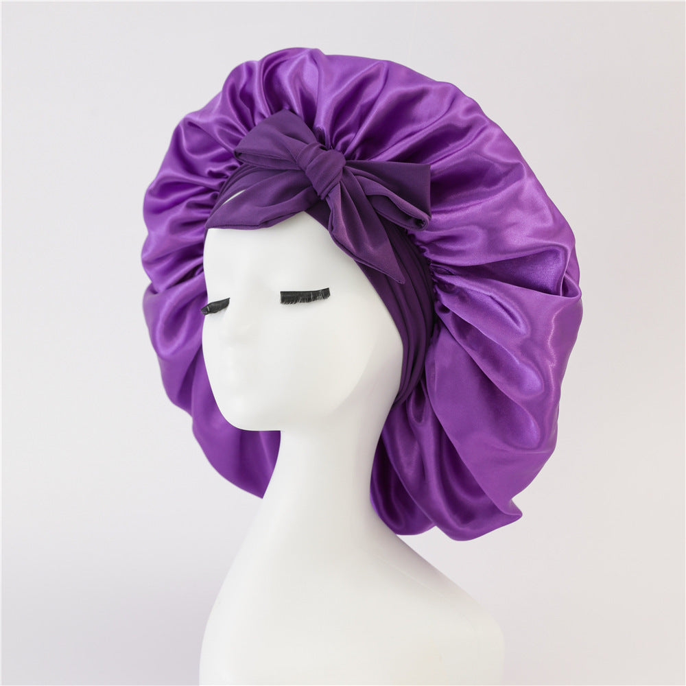 New Silk Bonnet For Sleeping Women Satin Bonnet Hair Bonnet Beauty dealsniper-net Deep Purple