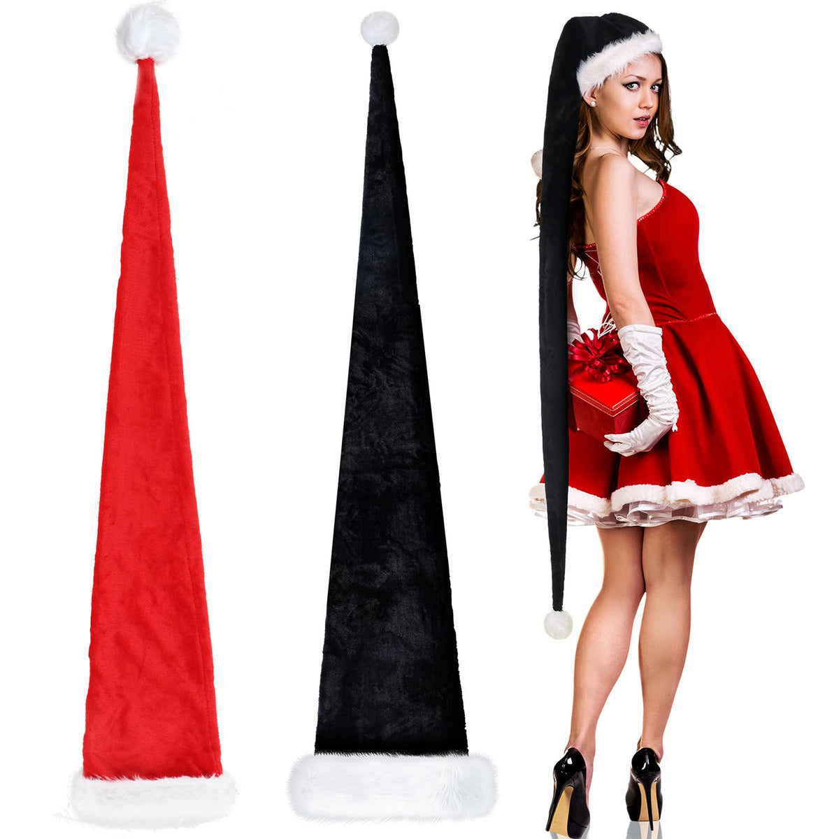 Extra Long Christmas Santa Hat Plush Christmas Decorations Holidays DealSniper.net