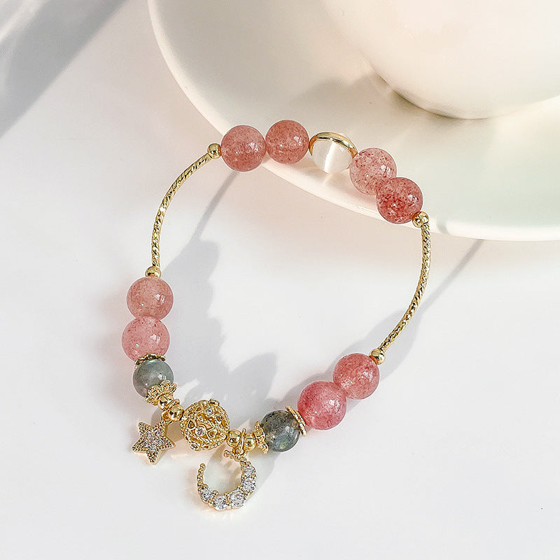 Natural Stone Star And Moon Strawberry Crystal Bracelet Jewelry DealSniper.net