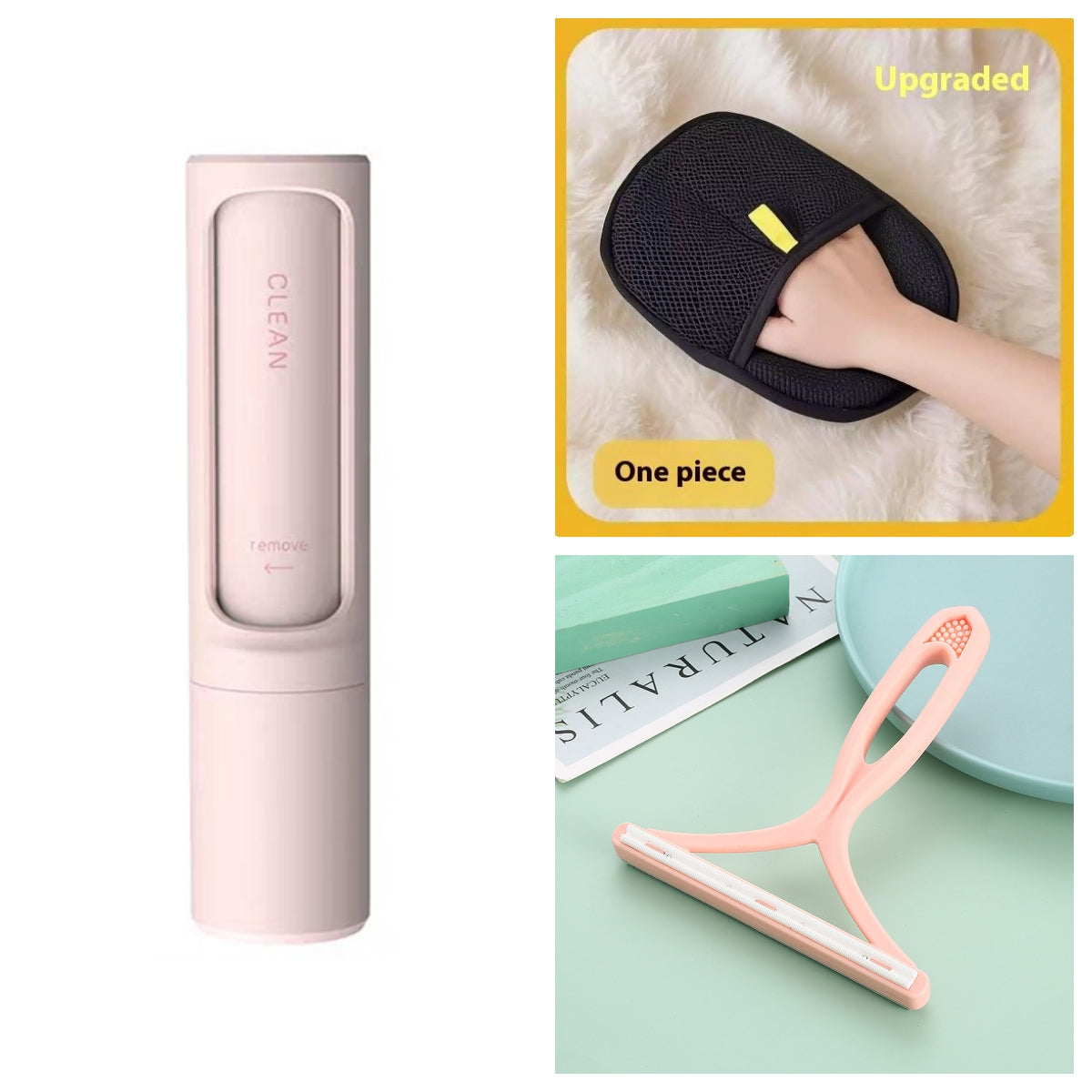 2-1 Reusable Pet Hair Remover Brush Lint Roller Portable Brush Beauty dealsniper-net Pink Set