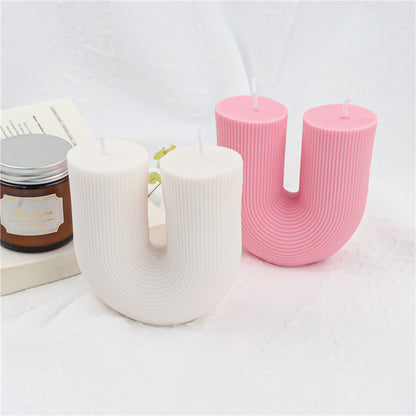 New Striped Silicone Aromatherapy U-shaped Candle Mold House Gym From House