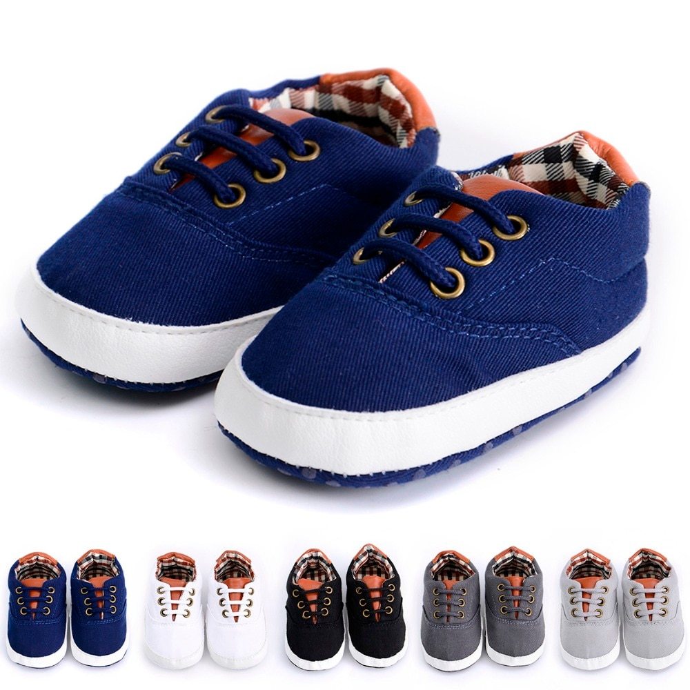 Solid color casual lace soft bottom baby canvas shoes