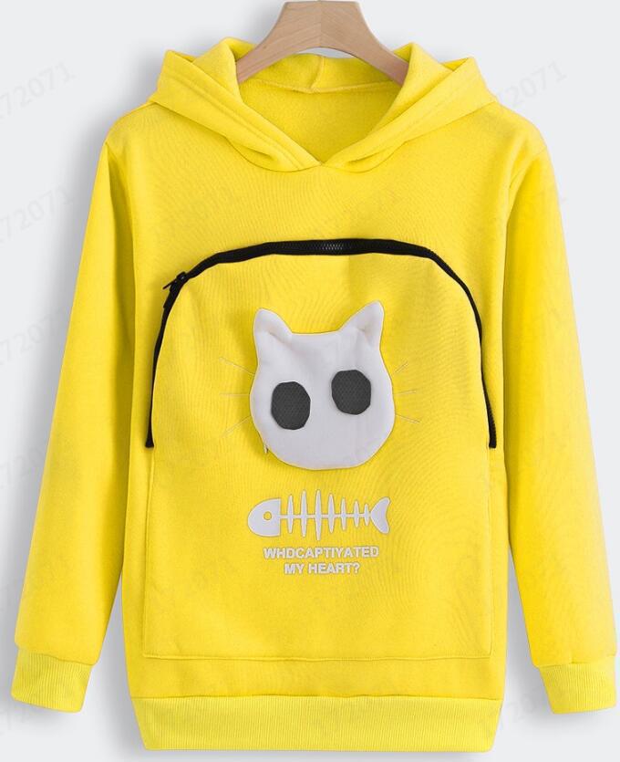 Cat print hoodie Women dealsniper-net Yellow 3XL