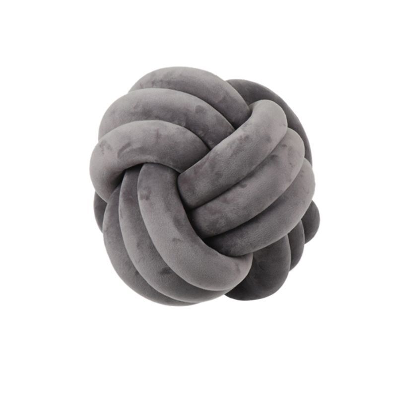 Knotted Plush Ball Design Round Throw Pillow House DealSniper.net Dark grey 20cm