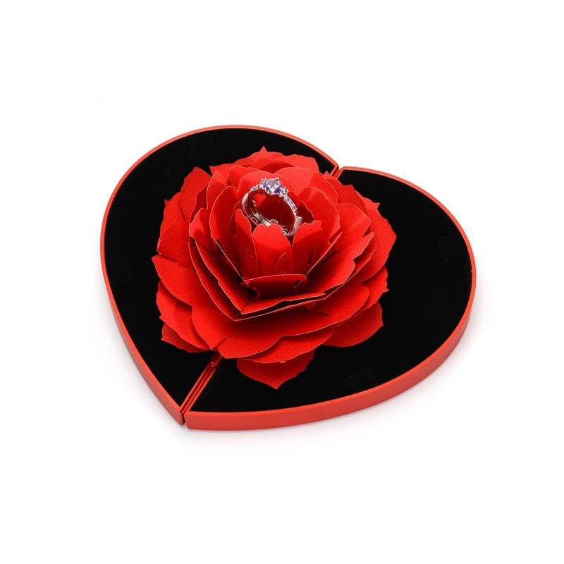 3D Love Box Heart-shaped Rose Flower Rotating Ring Box Valentines Day Gift Holidays DealSniper.net