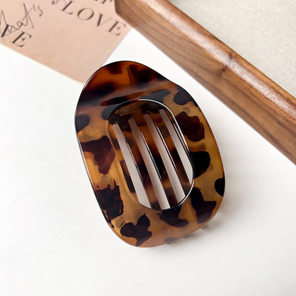 Flat Oval Barrettes Back Head Hair Claw Women DealSniper.net Glossy Yellow Leopard Print Pc