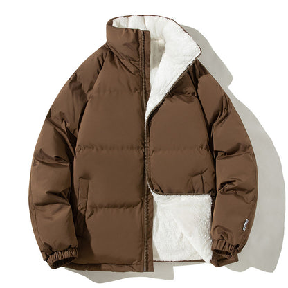 Couples Stand-up Collar Coat With Pockets Fashion Winter Warm Plush Men DealSniper.net Coffee 2XL
