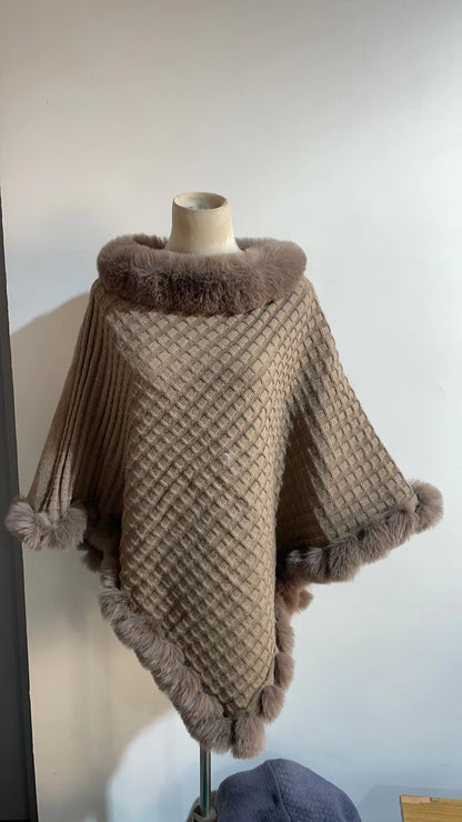 Rex Rabbit Fur Collar Shawl Cape Luxury Fur Cape Wraps Women dealsniper-net Khaki