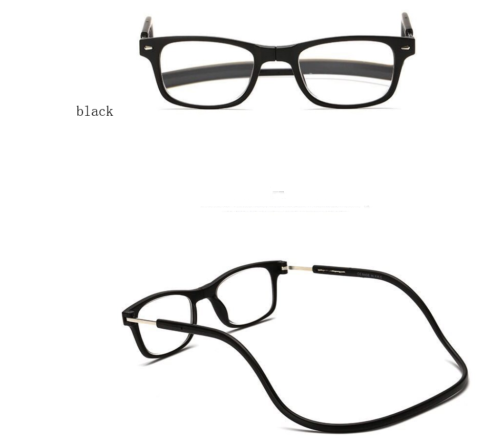 Portable Magnetic Absorption Hang Neck Reading Glasses Men dealsniper-net 100 Black