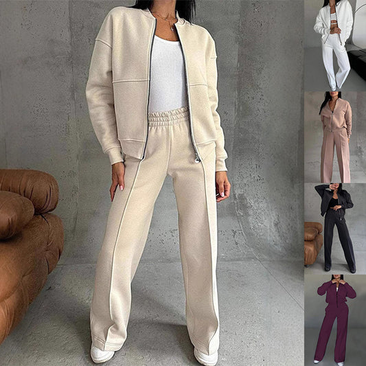 Women's Sports Suits Zipper Jacket And Wide Leg Pants Two-piece Set Women dealsniper-net