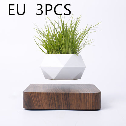 Magnetic Levitation Polygonal Wood Grain Potted Plant Home Decor dealsniper-net Walnut grain3PCS EU