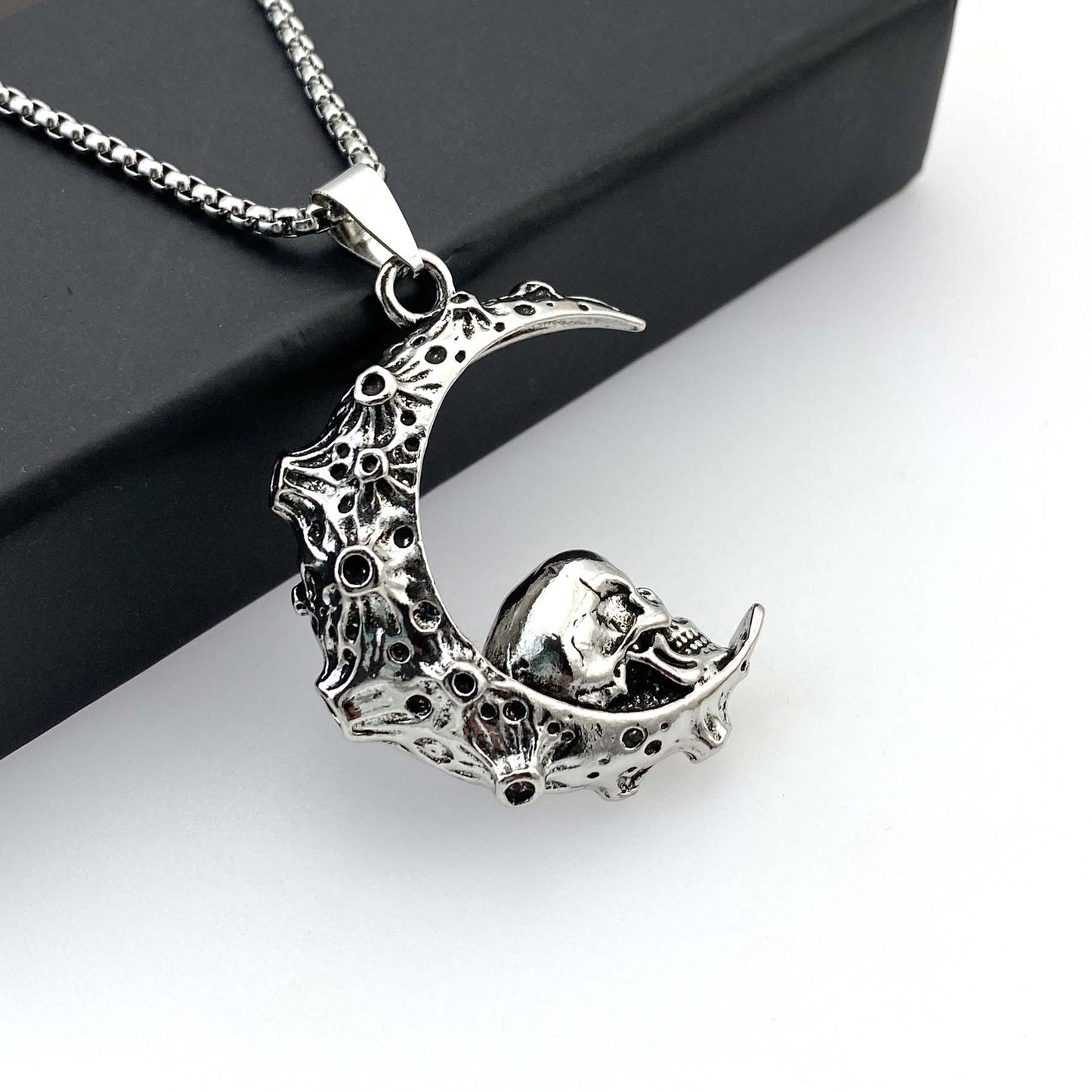 Big Stainless Steel 3D Moon Skull Pendant Biker Punk Jewelry dealsniper-net
