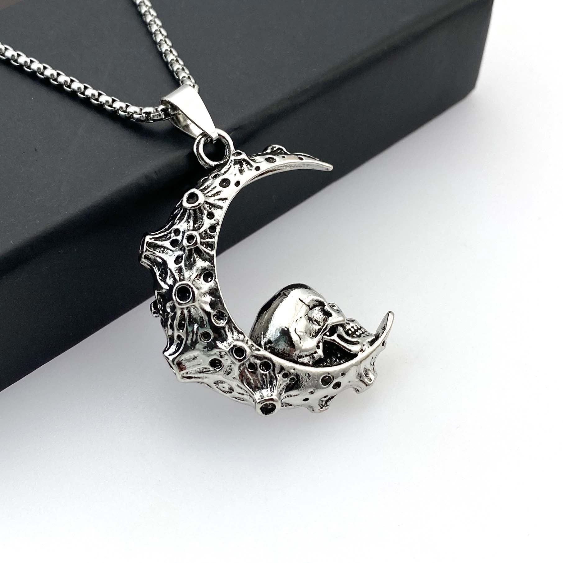 Big Stainless Steel 3D Moon Skull Pendant Biker Punk Jewelry dealsniper-net
