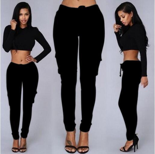 Women's multi-bag casual pants Women dealsniper-net Black 3XL