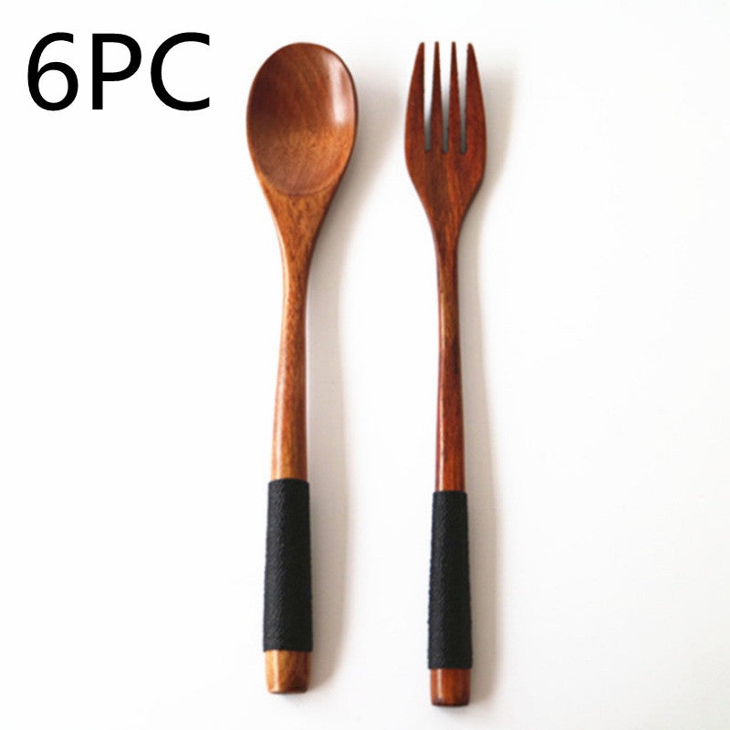 Kitchen Wooden Bamboo Spoon Cooking Utensil Tools Kitchen dealsniper-net Black 6PC