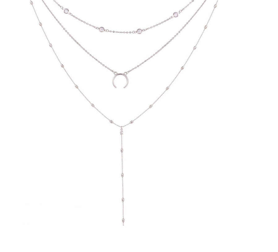 Fashion Multilayer Crescent Moon Choker Necklace With Bead Chain Initial Necklace Pendant On Neck Beads For Jewelry Making Jewelry dealsniper-net Silver