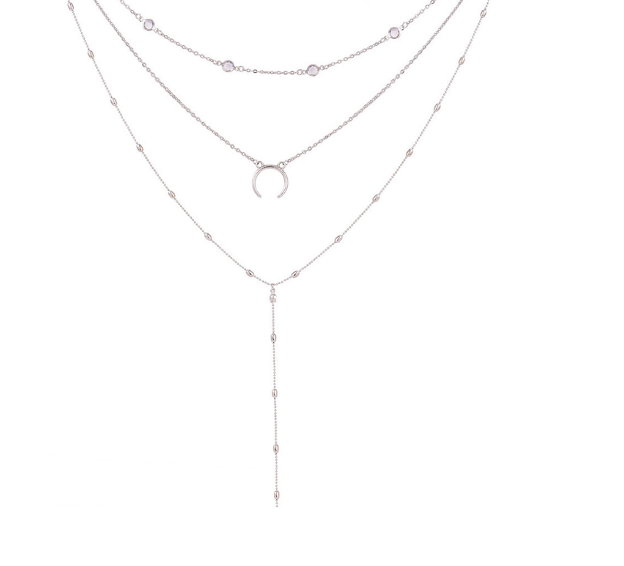 Fashion Multilayer Crescent Moon Choker Necklace With Bead Chain Initial Necklace Pendant On Neck Beads For Jewelry Making Jewelry DealSniper.net Silver