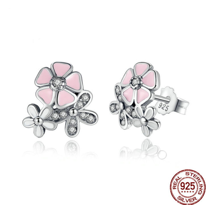 Sterling Silver Daisy Cherry Blossom Earrings Jewelry dealsniper-net 925 silver