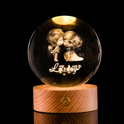 Luminous Galaxy Crystal Ball Decoration 3D Laser Inner Carving Home Decor DealSniper.net Falling in love with the days 6cm6cm color light connection
