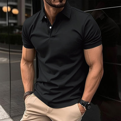 Summer Short Sleeve Polo Shirt Men Solid Color Men dealsniper-net Black 2XL