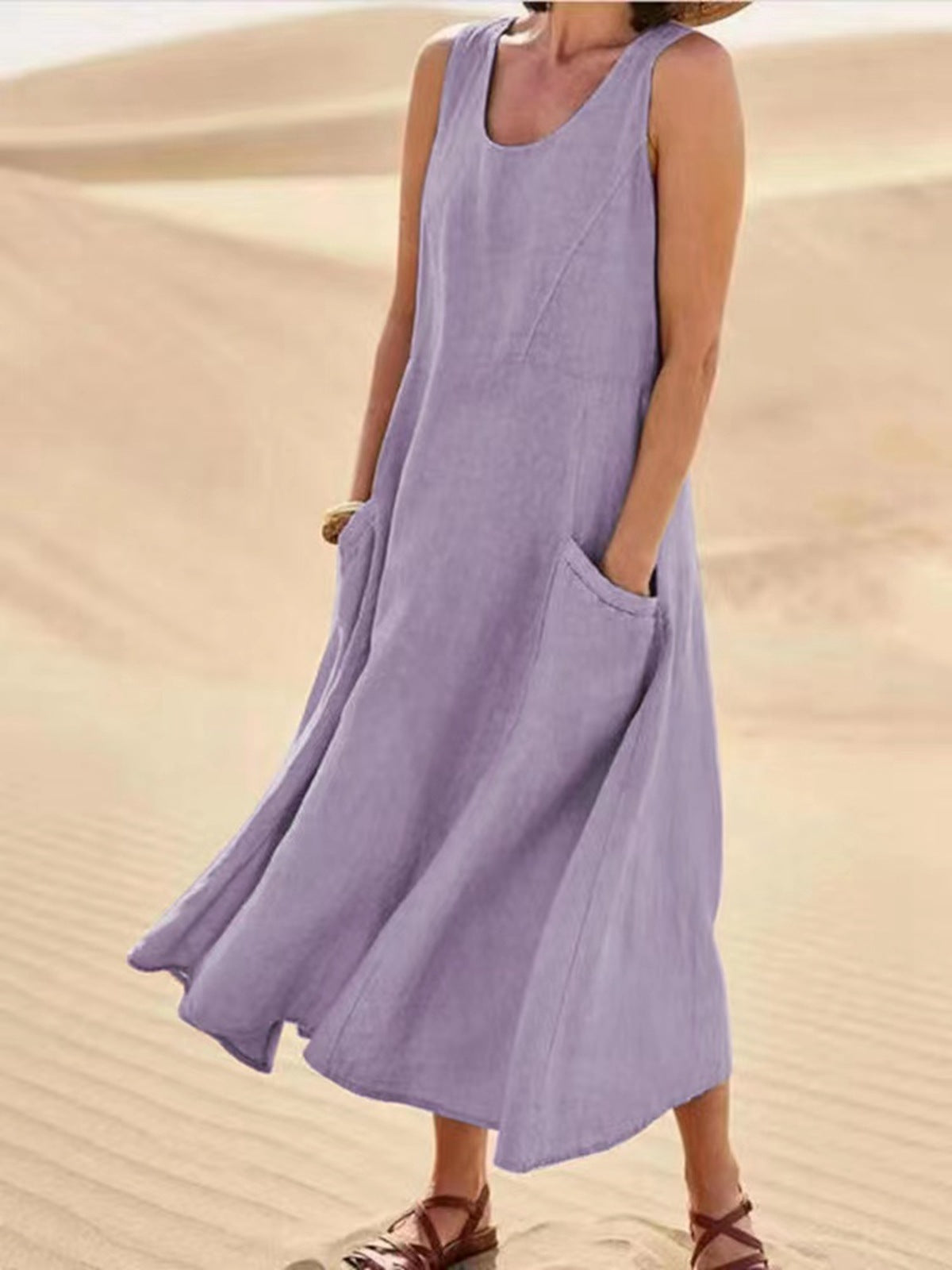 Summer Sleeveless Long Dress With Pockets Fashion Casual Women dealsniper-net