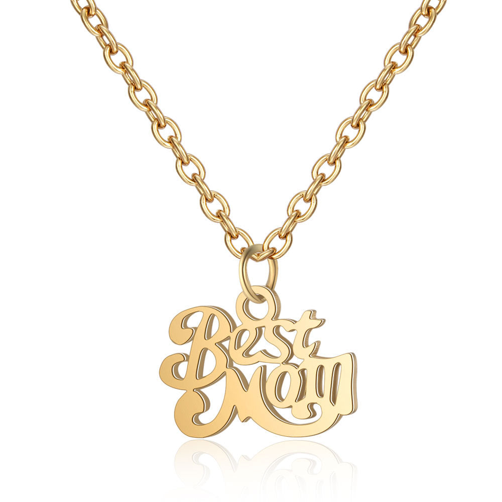 Stainless Steel Best Mom Charm Necklace Family Mother Pendant Jewelry dealsniper-net Gold