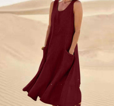 Summer Sleeveless Long Dress With Pockets Fashion Casual Women dealsniper-net