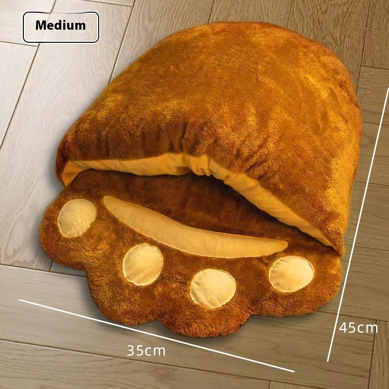 Winter Warm Cute Bear Paw Cat Bed Thickened House Pets Gym From House Bear Claw Style 35x45