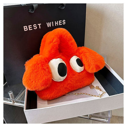 Cute Cartoon Big Eyes Dog Plush Bags For Women Women Gym From House Orange