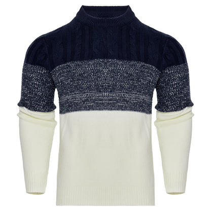 Men's Casual Color Block Long Sleeve Cable Knit Pullover Sweater