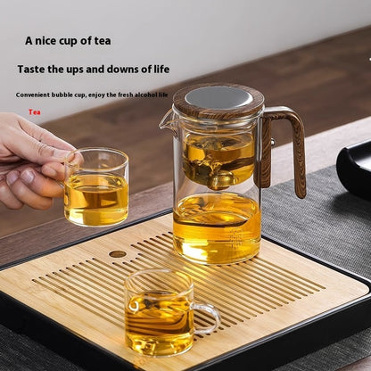 One Click Magnetic Teapot Separation Filtration Glass Tea Pot Wood Handle Tea Water Separation Inner Container Teapot Kitchen dealsniper-net