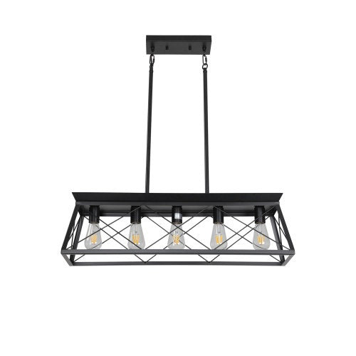 5 Lamps Farmhouse Chandelier For Dining Room, Metal Rustic Chandelier Island Lamp, Modern Rectangular Island Lamp For Kitchen, Living Room Pure Black - No Bulbs Unavailable Platforms- Temu Kitchen DealSniper.net Black