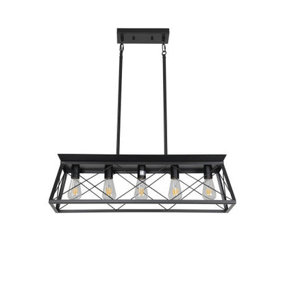 5 Lamps Farmhouse Chandelier For Dining Room, Metal Rustic Chandelier Island Lamp, Modern Rectangular Island Lamp For Kitchen, Living Room Pure Black - No Bulbs Unavailable Platforms- Temu Kitchen DealSniper.net Black