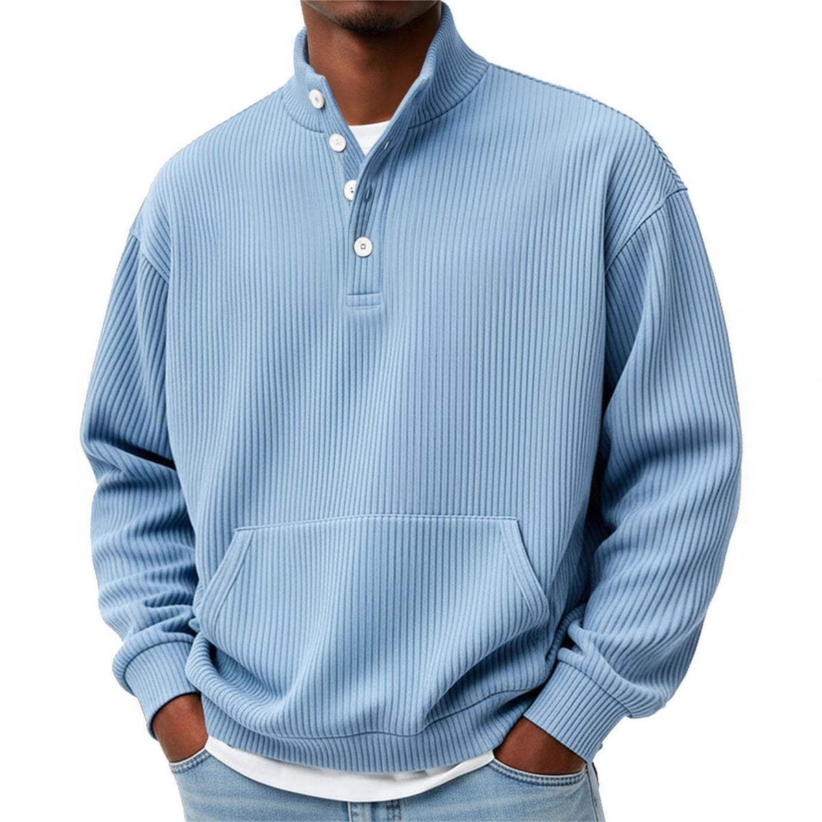Mens Solid-Color Turtleneck Casual Long-Sleeve Polo Sweatshirt Men DealSniper.net
