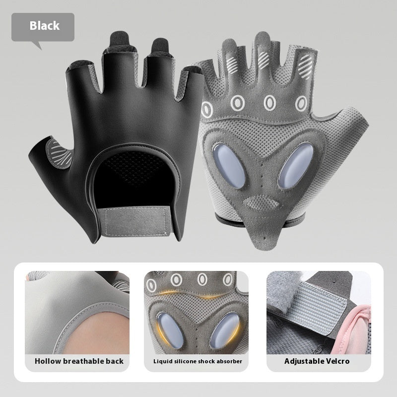 Women's Half Finger Training Thickened Liquid Silicone Fitness Gloves Sports Gym From House Black L